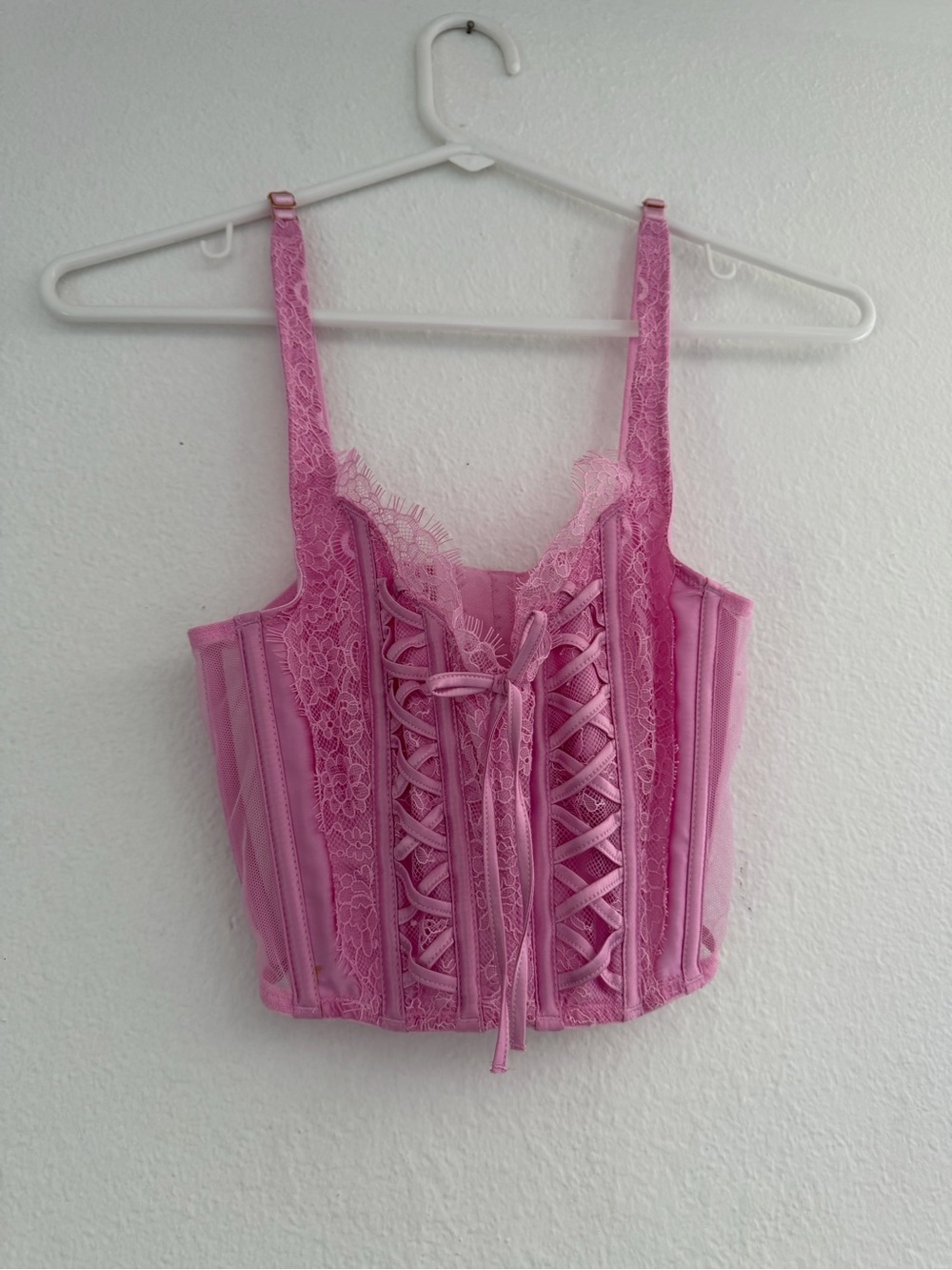 Pink Lace-Up Corset Crop Top